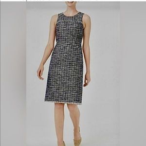 J Crew Tweed Boucle Fringed Midi Navy Drees